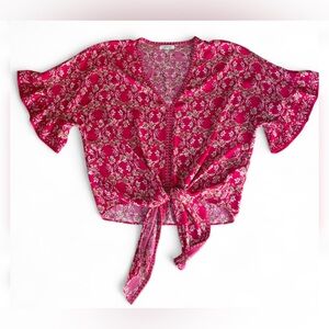 Max Studio Vibrant Pink Floral Tie-Front Blouse